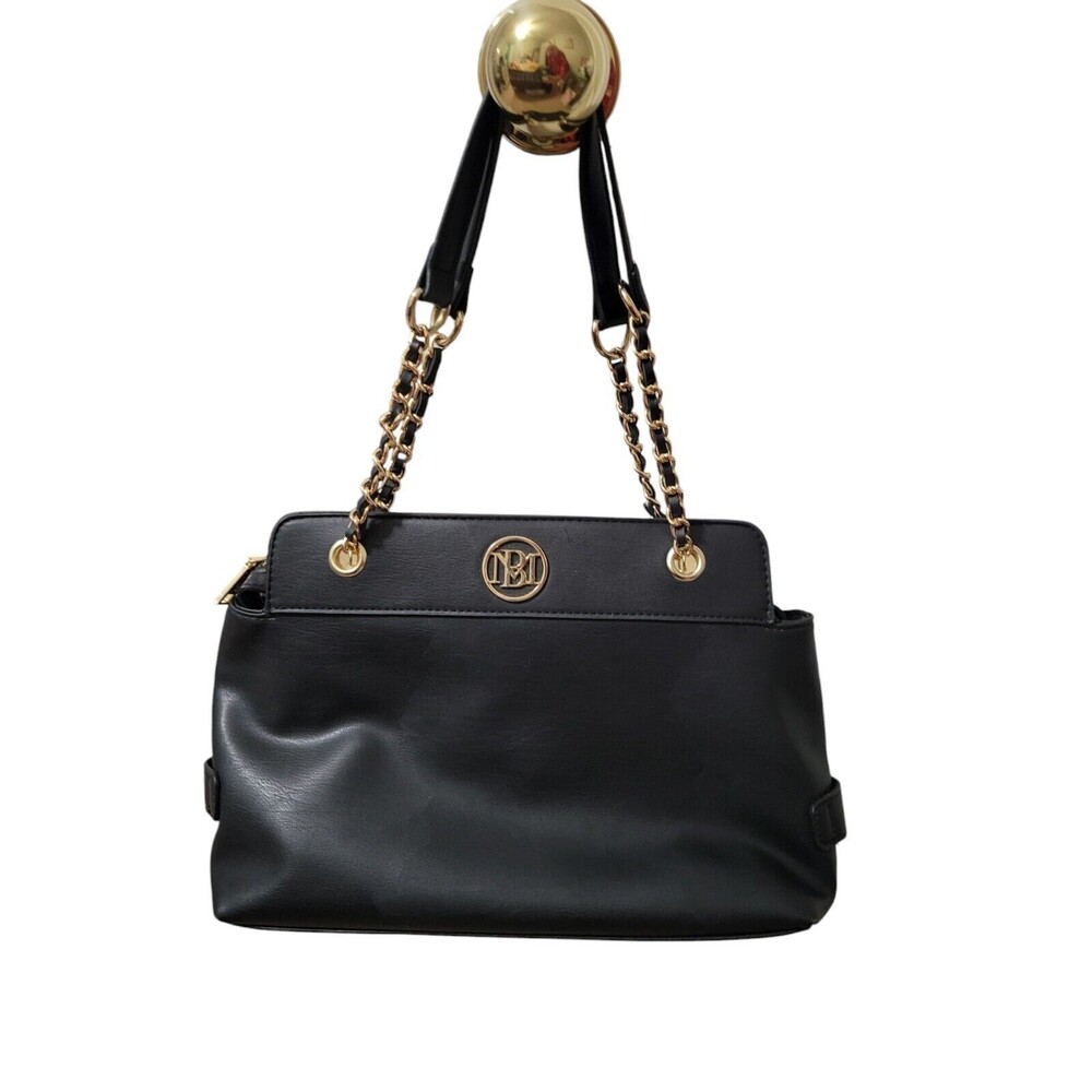 Studio Badgley Mischka Everyday Medium Tote Black w/ Gold Chain Trim EUC